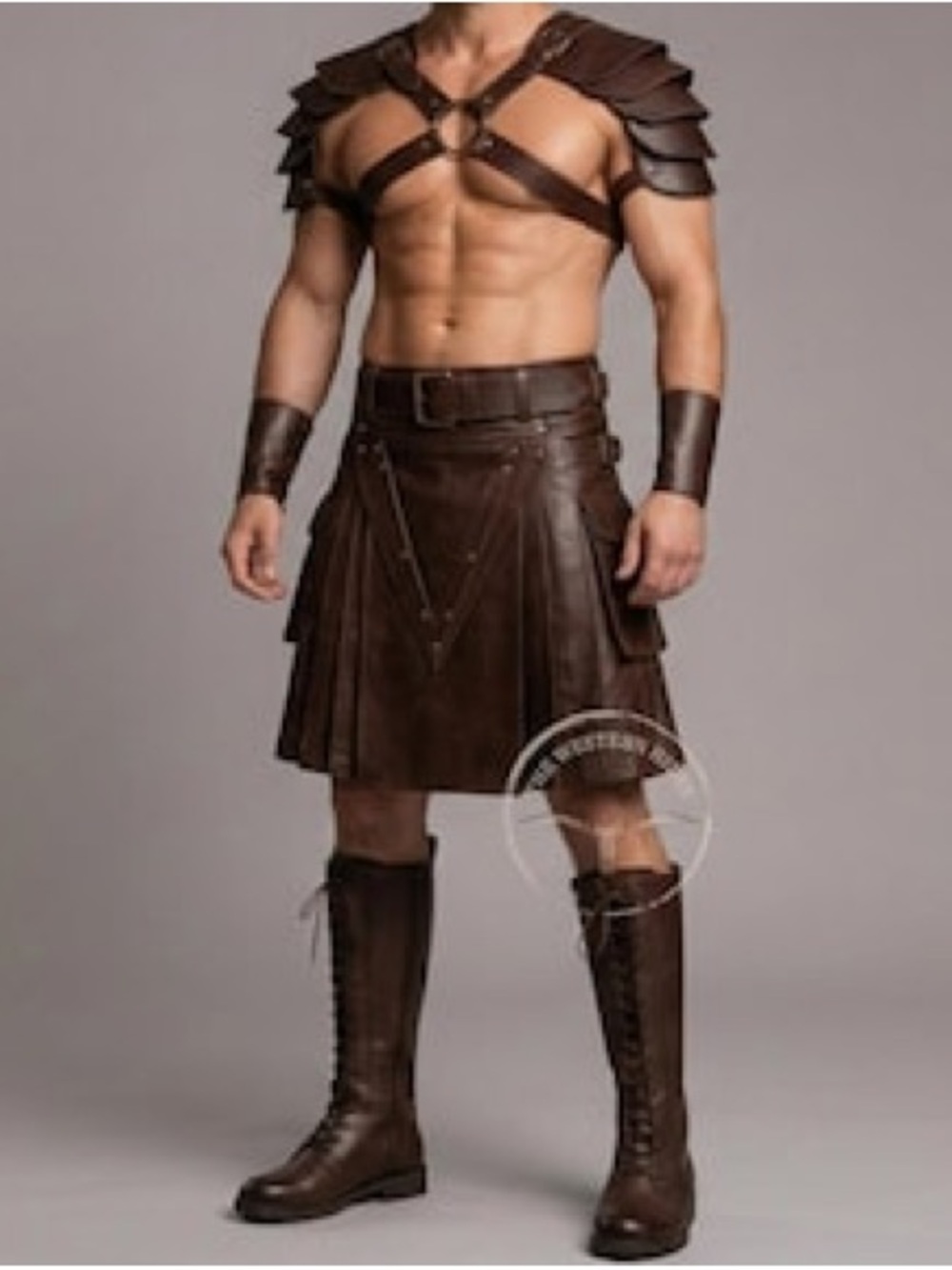 Men's Layered Shoulder Harness Brown Leatherlike Costume